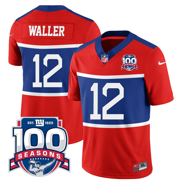 Men's New York Giants #12 Darren Waller Century Red 100TH Season Commemorative Patch Limited Stitched Football Jersey